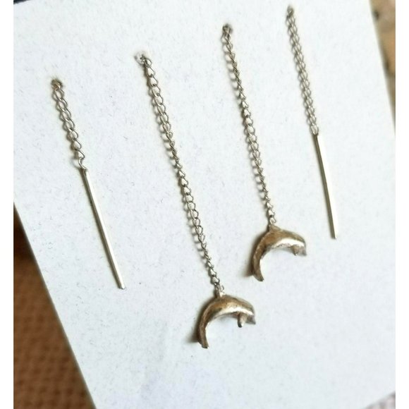 Sterling Silver Custom Dolphin Slider Earrings Threaders Custom Made LH2630 - Picture 1 of 3